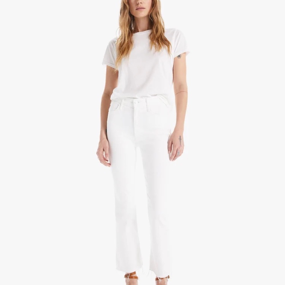 MOTHER White The Hustler Ankle Fray jeans